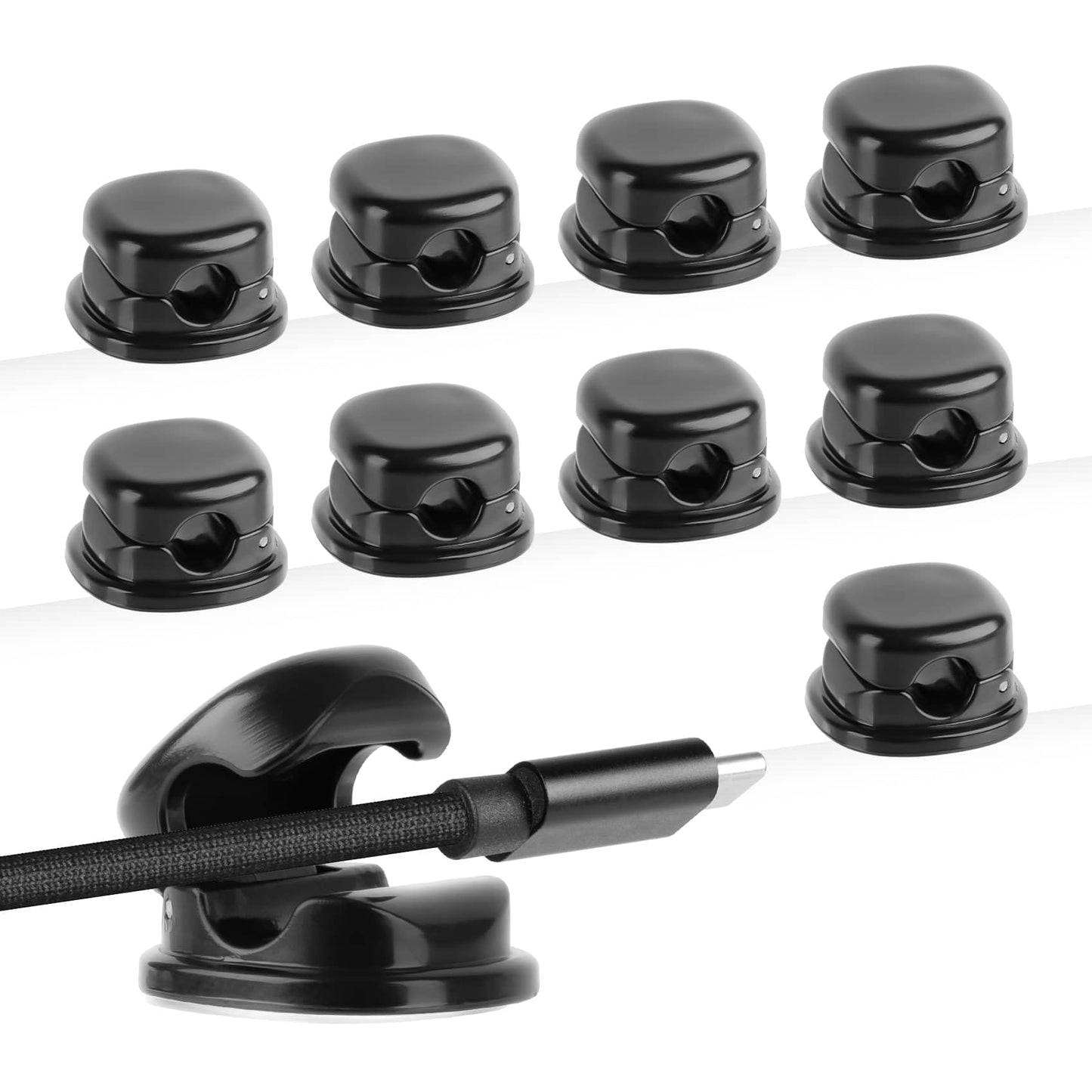 RIFOVN Desk Cord Holder, 9PACK Cord Organizer Clips, Spring-Loaded Cable Management for Nightstand, Car & Office – Premium Adhesive, Easy Access, No Damage, Phone Charger Wire & More, Black