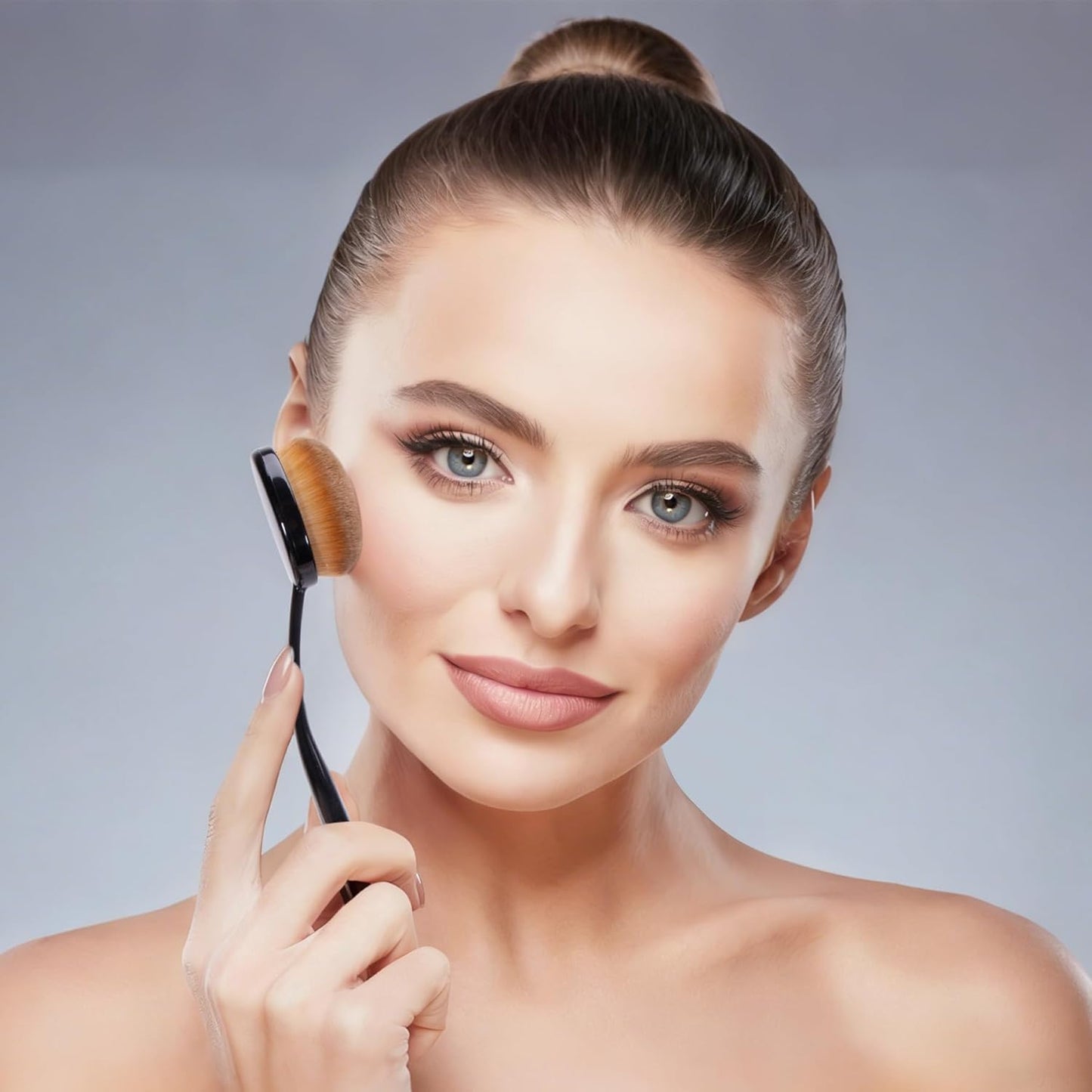 Oval Foundation Brush Set - 5 Pcs Toothbrush Makeup Brushes for Flawless Liquid & Cream Application | Black, Synthetic Hair