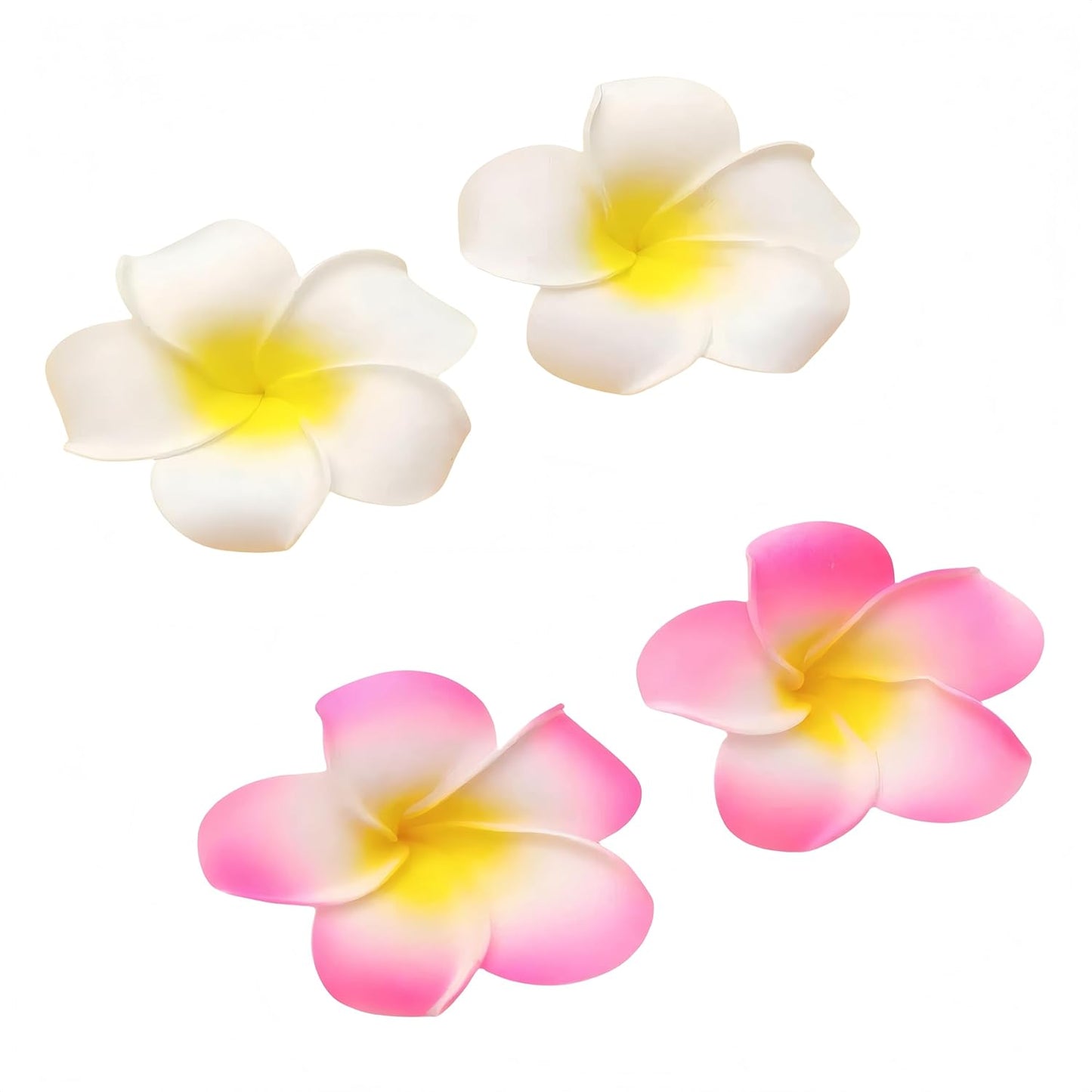 Hawaiian Flower Hair Clips - Tropical Frangipani Foam Clips for Women | 4 Pcs Set in White & Pink