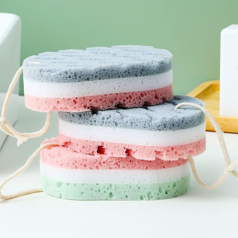 Heideryafei 2pcs Triple Layer Exfoliating Bath Sponge Set