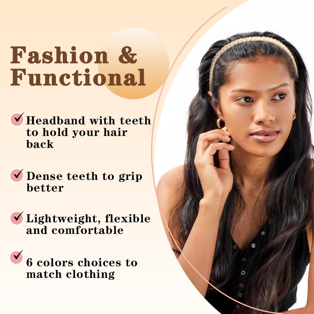 Non-Slip Headbands for Women - 6 Pcs Zig Zag Hairbands with Teeth | Perfect for Workouts & Daily Wear