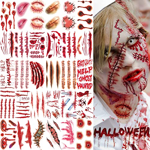 VANTATY Fake Scars Tattoo Kit - 215+ Temporary Halloween Wound & Stitch Designs