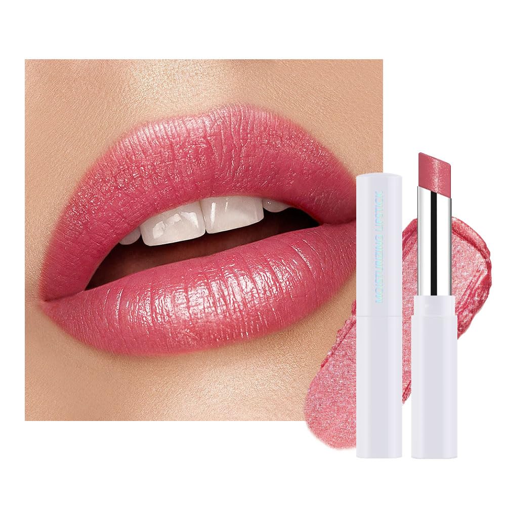 Nude Pink Shimmer Lipstick - Metallic Moisturizing Glow & Plumping Formula | Long-Lasting Waterproof (01#Nude Pink)