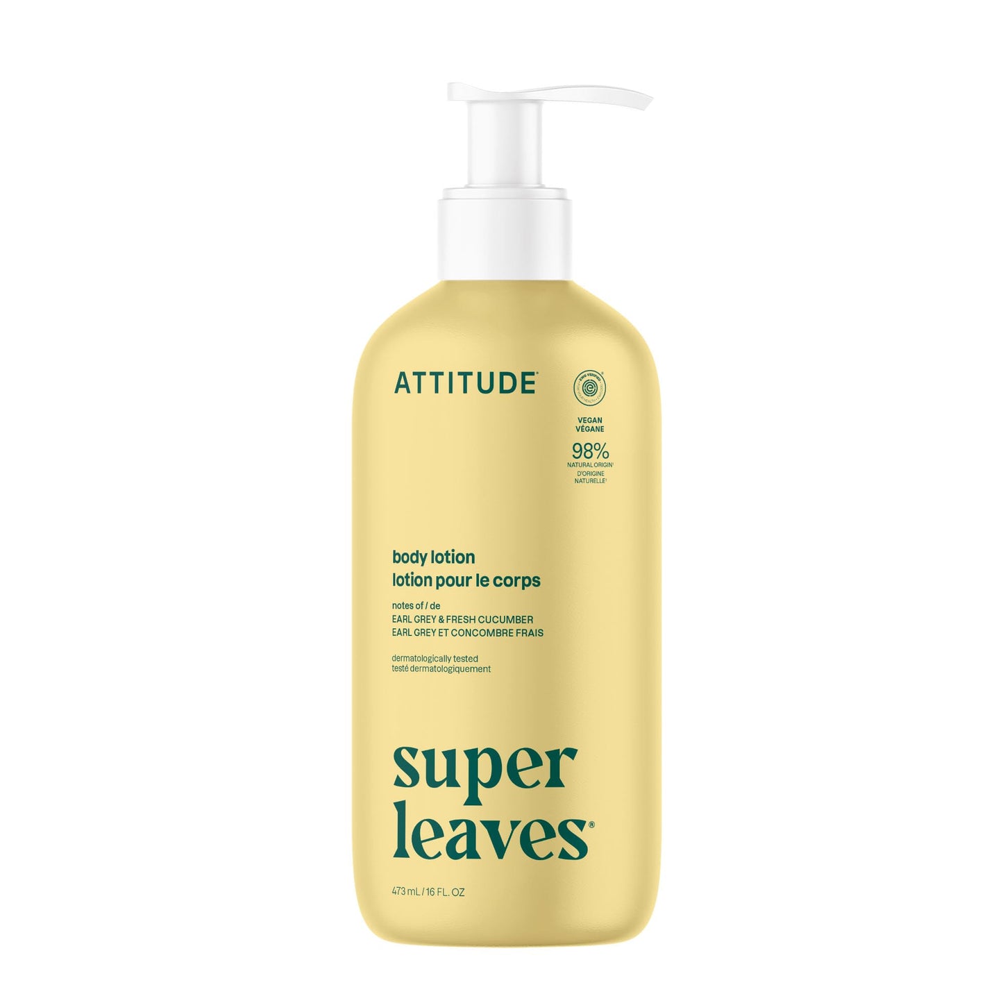 ATTITUDE Body Lotion, EWG Verified, Vegan & Cruelty-Free, Hydrating Moisturizer for Dry Skin, Non-Greasy Skin Care, Earl Grey & Fresh Cucumber Scent, 16 Fl Oz