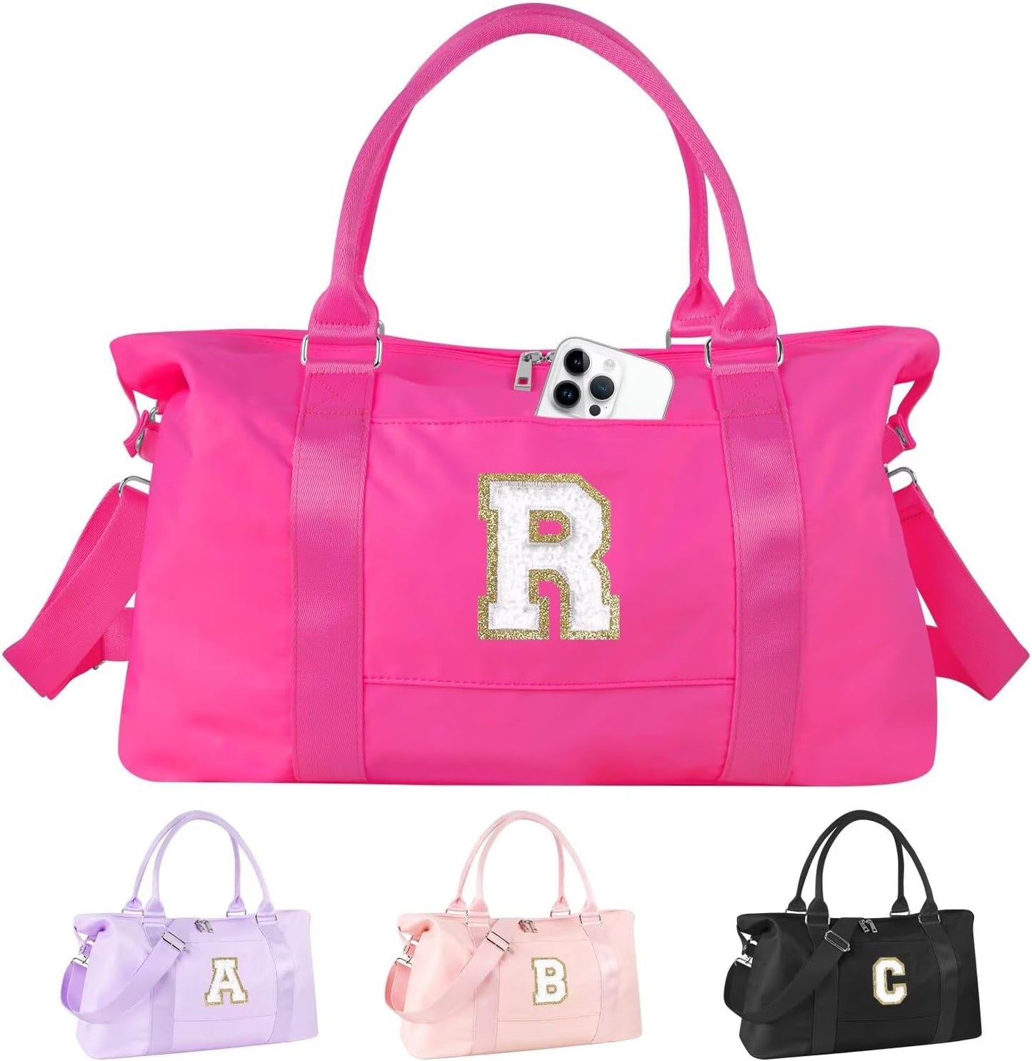 Dance Gym Duffel Bag - Personalized Initial Weekender for Teen Girls | Pink Overnight Carry-On & Cheer Bag