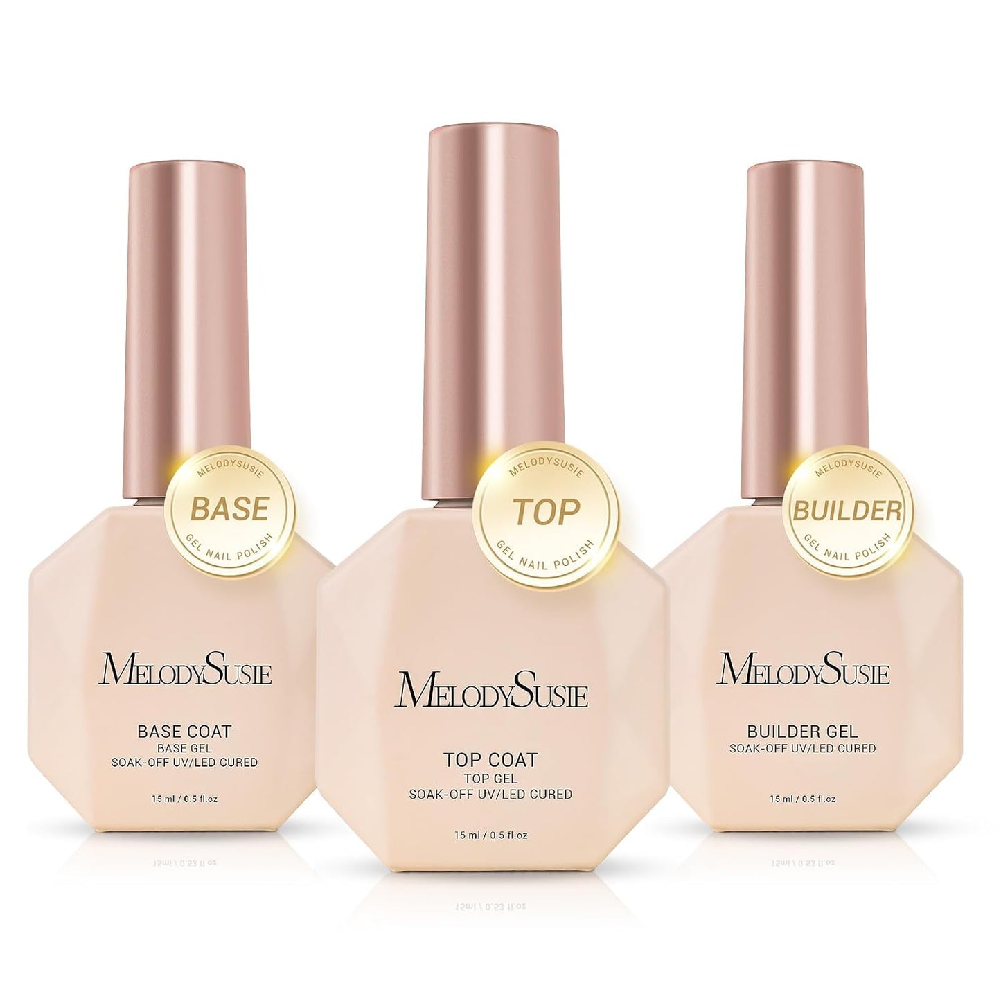 Top Coat Builder Gel Set - No Wipe Glossy Finish for Nail Art | 3 Pcs 15ml Clear, Long-Lasting Shine