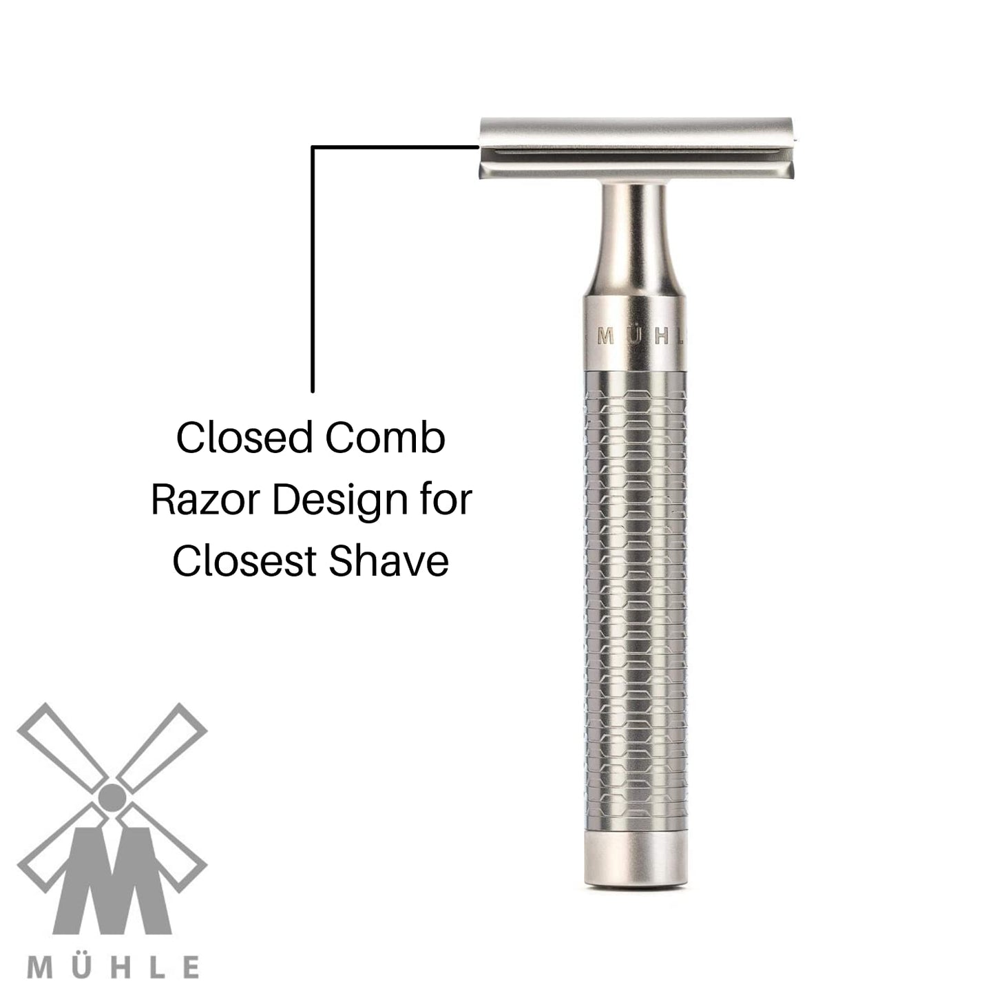 MÜHLE ROCCA R94 Double Edge Safety Razor (Closed Comb) | Pure Matt Stainless Steel |Perfect for Everyday Use | Barbershop Quality Close Smooth Shave | Luxury Razor for Men
