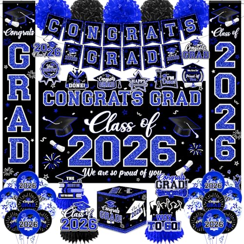 All-in-One Blue Graduation Decorations for Class of 2026 Party