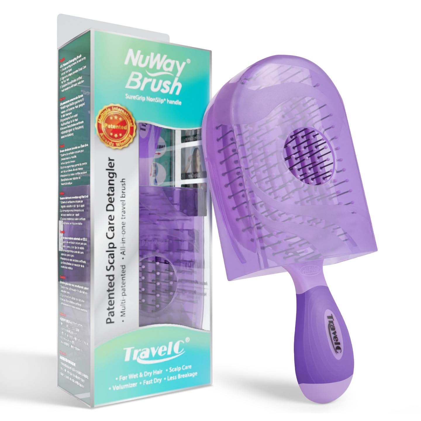 NuWay 4Hair® Travel Brush - U.S. Patented Scalp Care Tool | Heat-Resistant, Wet & Dry Use, Protective Case