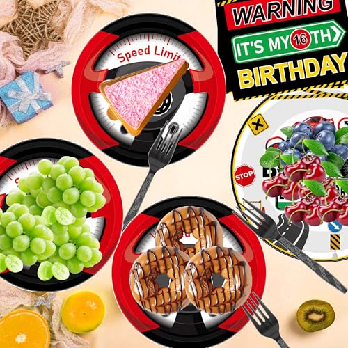 16th Birthday Decorations Set for Boys - Driver's License Theme, 96 Pcs Tableware for 24 Guests