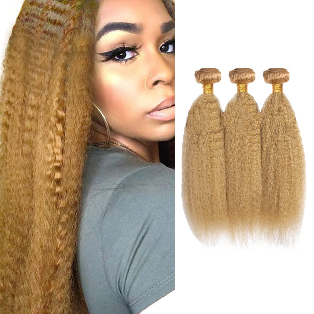 18 20 22 Inch #27 Honey Blonde Bundles Human Hair 3 Bundles Brazilian Remy Hair 50 Grams/Bundle 10A Grade Unprocessed Virgin Hairs Blonde Yaki Straight Bundle Weaves Extensions
