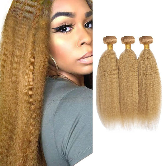 18 20 22 Inch #27 Honey Blonde Bundles Human Hair 3 Bundles Brazilian Remy Hair 50 Grams/Bundle 10A Grade Unprocessed Virgin Hairs Blonde Yaki Straight Bundle Weaves Extensions