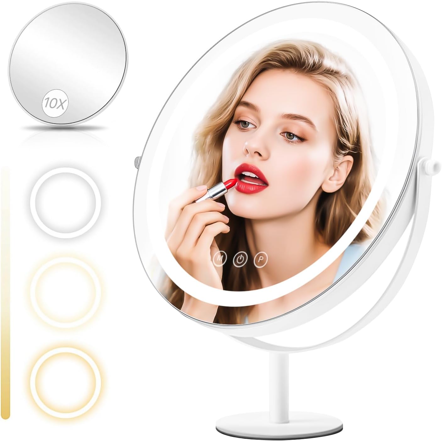 Makeup Mirror with Lights - Height-Adjustable 360° Rotation & Smart Touch Control | Large 17.5in White Vanity Mirror