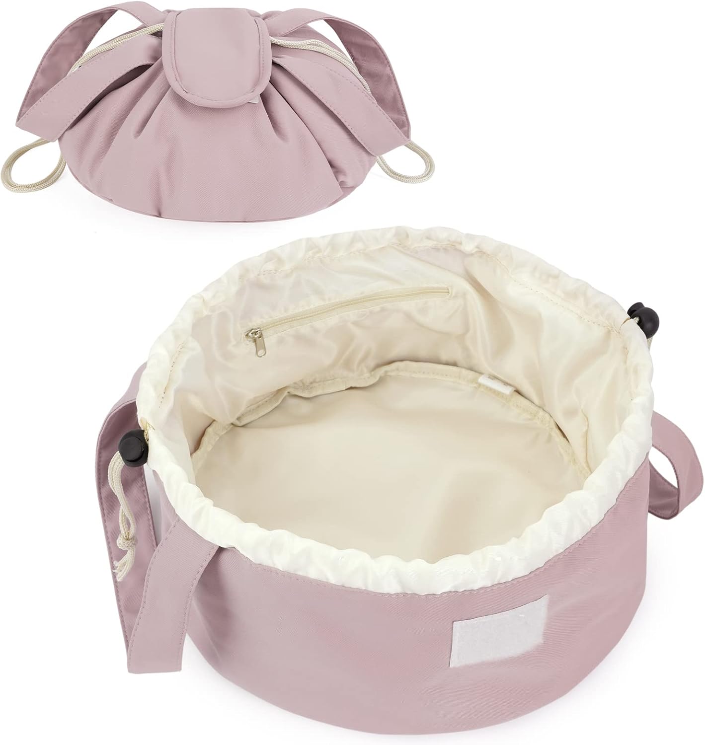 Large Pink Barrel Drawstring Makeup Bag - Stylish Cosmetic Organizer for Toiletries | Dusty Rose Color
