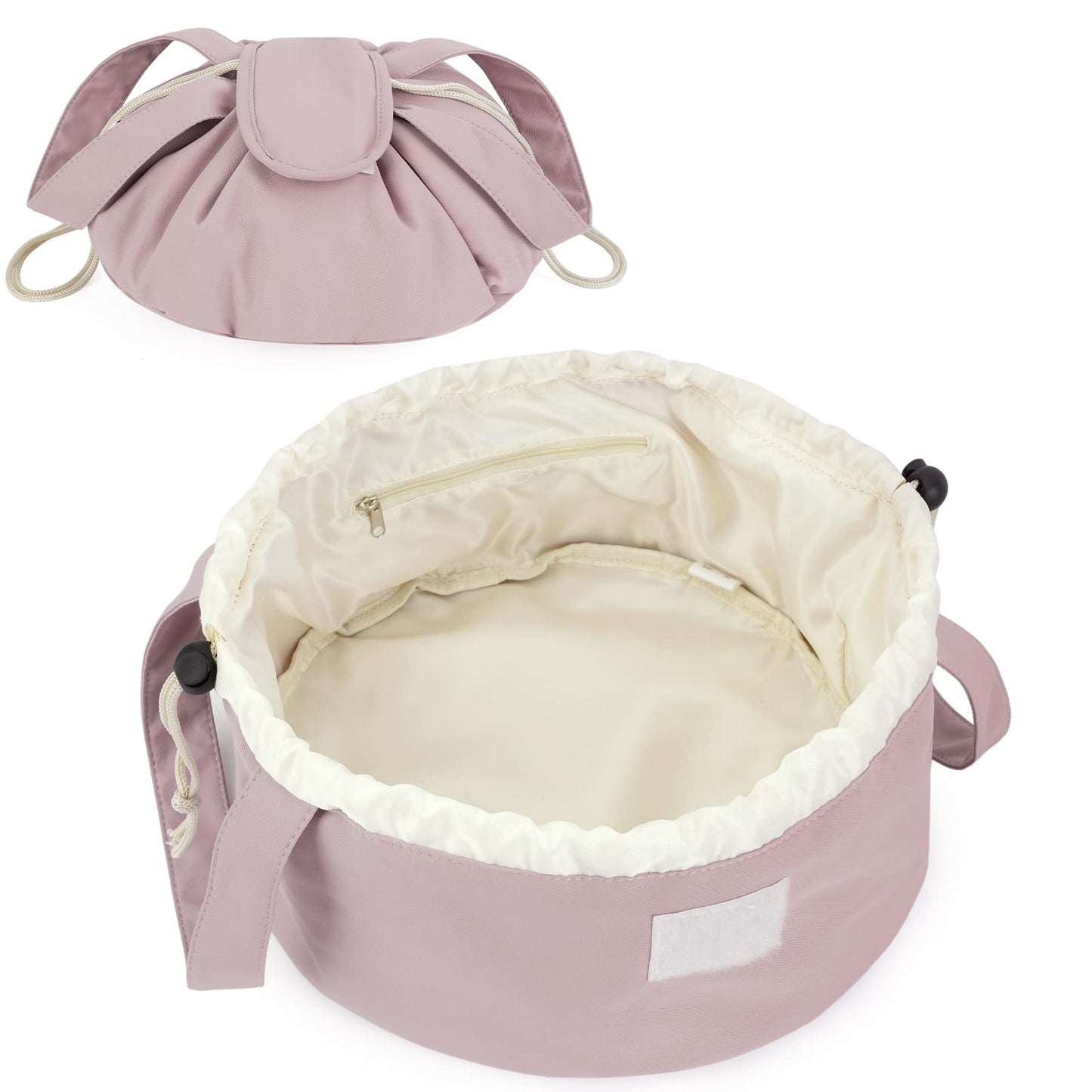 Narwey Barrel Drawstring Makeup Bag Pink Large Cosmetic Bag Make up Bags Toiletry Bag Travel Bags for Toiletries Organizer for Women Gift for Teen Girls (Dusty Rose) (Patent)