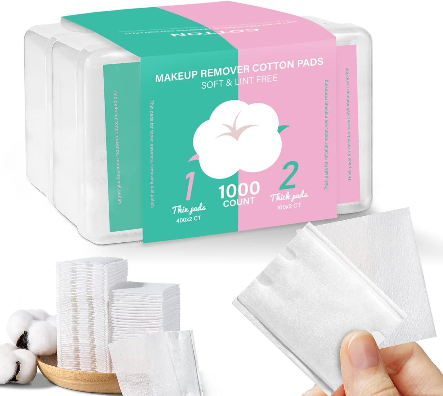 Square Cotton Pads - 475 Pcs Makeup Remover Pads for Face | 75 Thick & 400 Ultra-Thin for Daily Skin Care