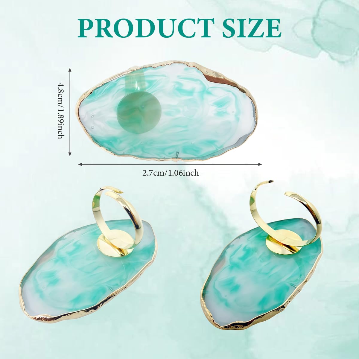 2 Pcs Nail Art Palette Rings, Marble Resin Gel Polish Mixing Trays, Adjustable Finger Ring Nail Art Holder for DIY Color Mixing(Pink,Green)