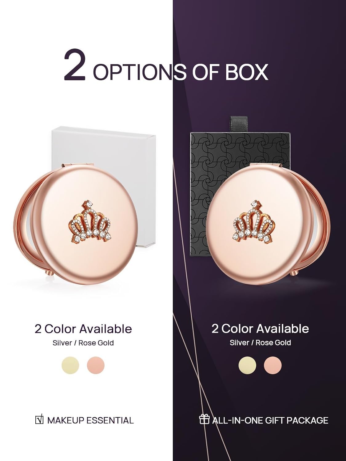 OMIRO 1X/10X Magnifying Compact Mirror - Elegant Gold Crown Design | Perfect Gift for Women, Moms, Friends, & Sisters