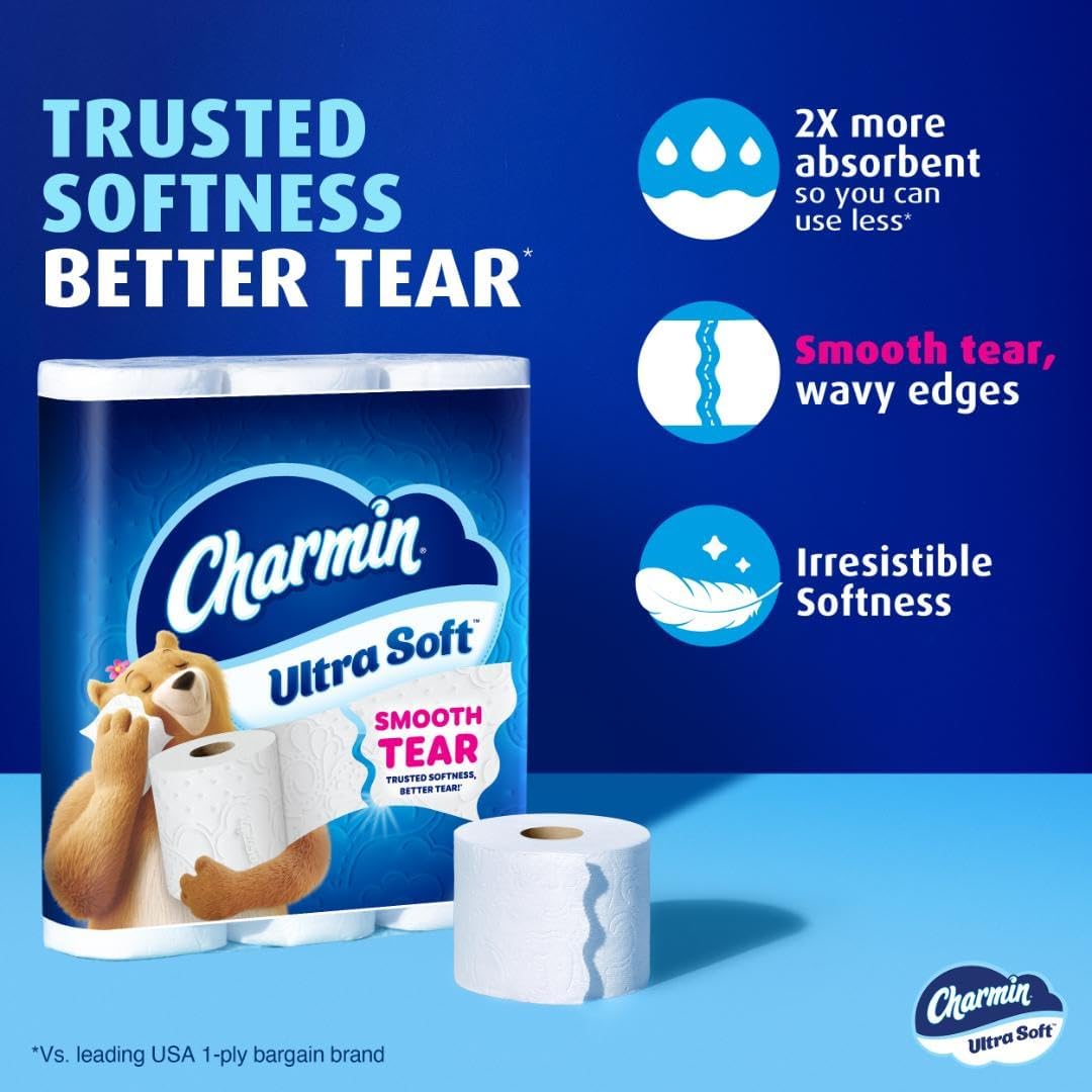 Charmin Ultra Soft Toilet Paper - 6 Mega Rolls | Equivalent to 24 Regular Rolls