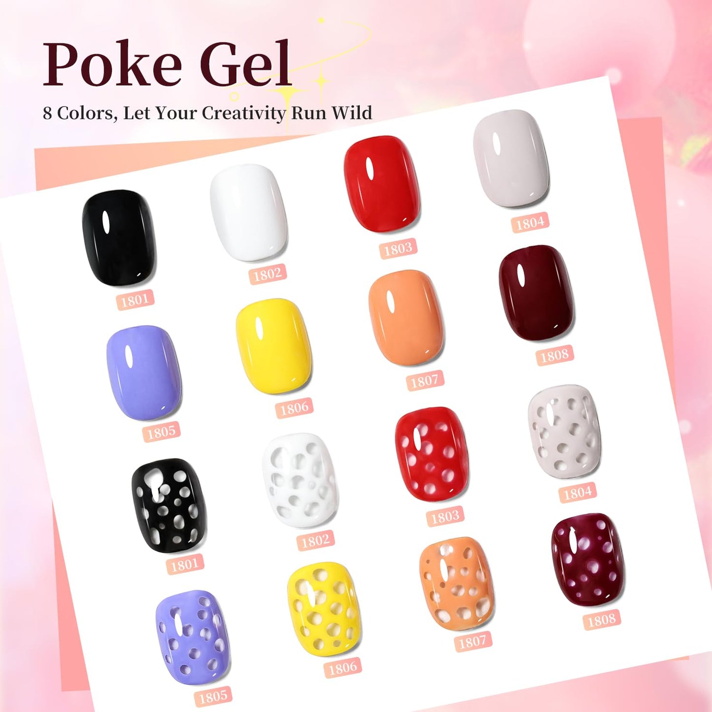 JODSONE Poke Gel Nail Polish Set - 8 Vibrant Colors with Base & Top Coat | Nail Art Design Tools