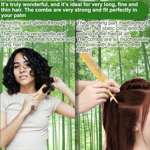 4-in-1 Bamboo Hair Brush and Comb Set for Detangling and Styling