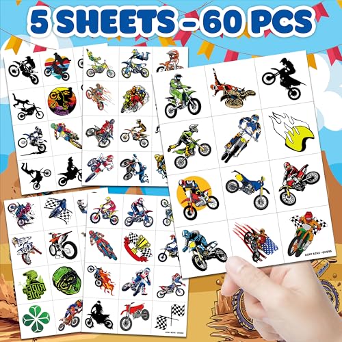 60 PCS Dirt Bike Temporary Tattoos - Waterproof Kids Party Favors