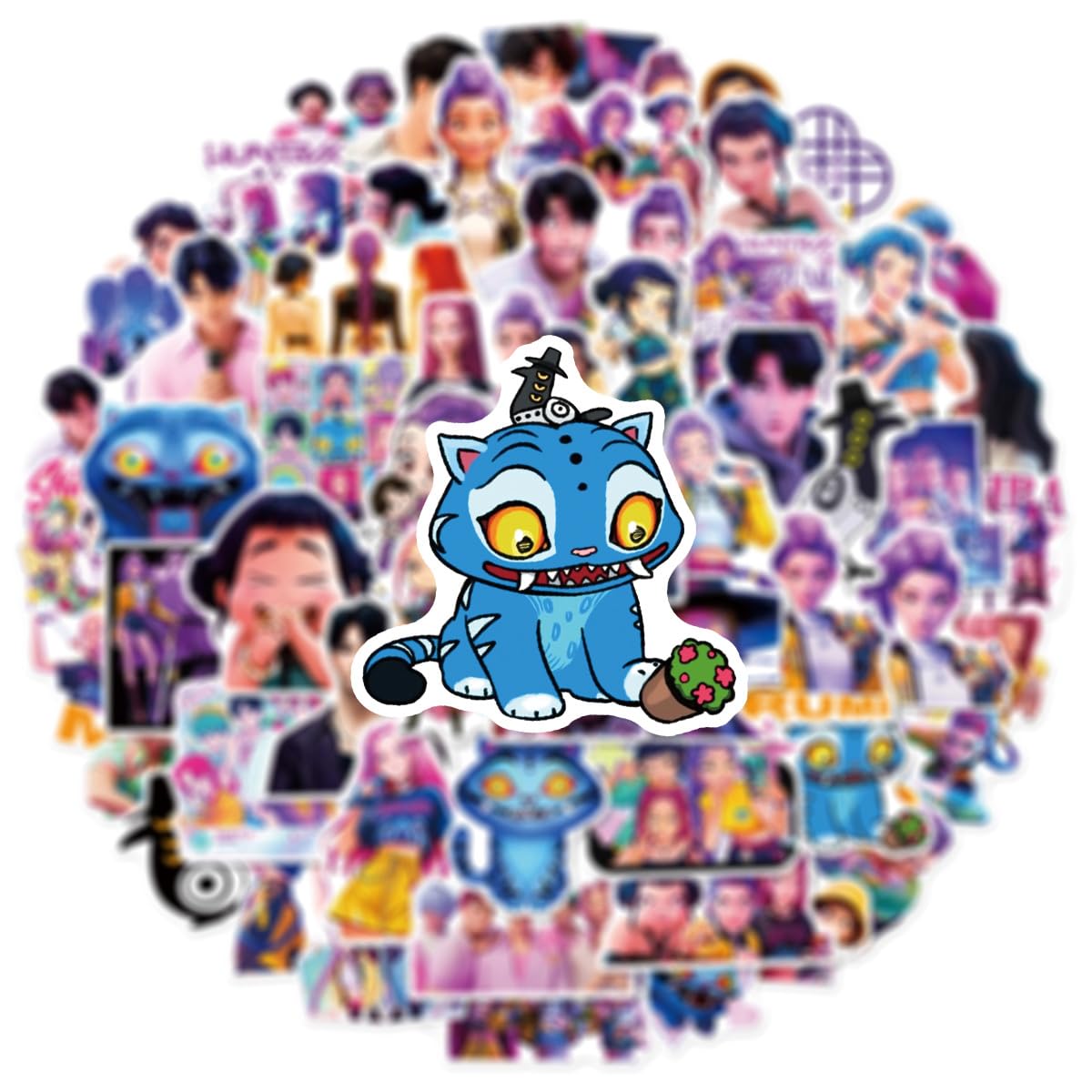 60 Pack Demon Hunters Stickers for Kids, Kpop Party Favors, Vinyl Waterproof Cool Movie Stickers for Water Bottle Laptop Computer Phone