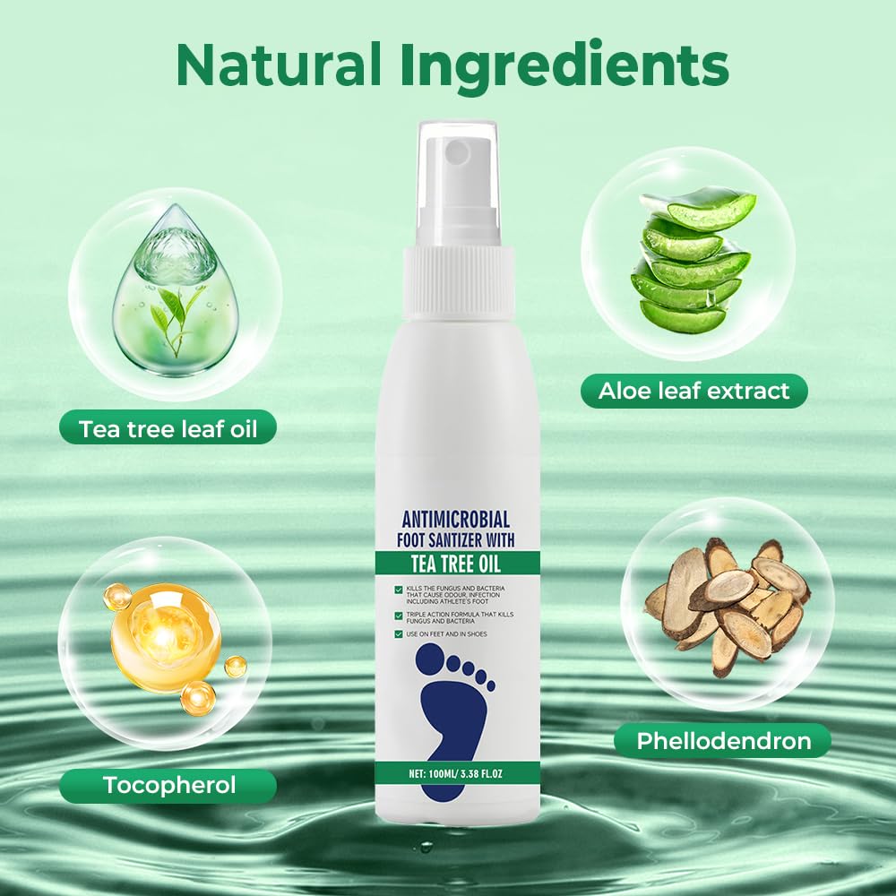Foot Spray with Tea Tree Oil, Tea Tree Oil Feet Spray for Foot & Shoe Deodorizer Spray, Odor Control Quick Drying Freshener Odor Eliminator for Daily Feet Care (1pcs)