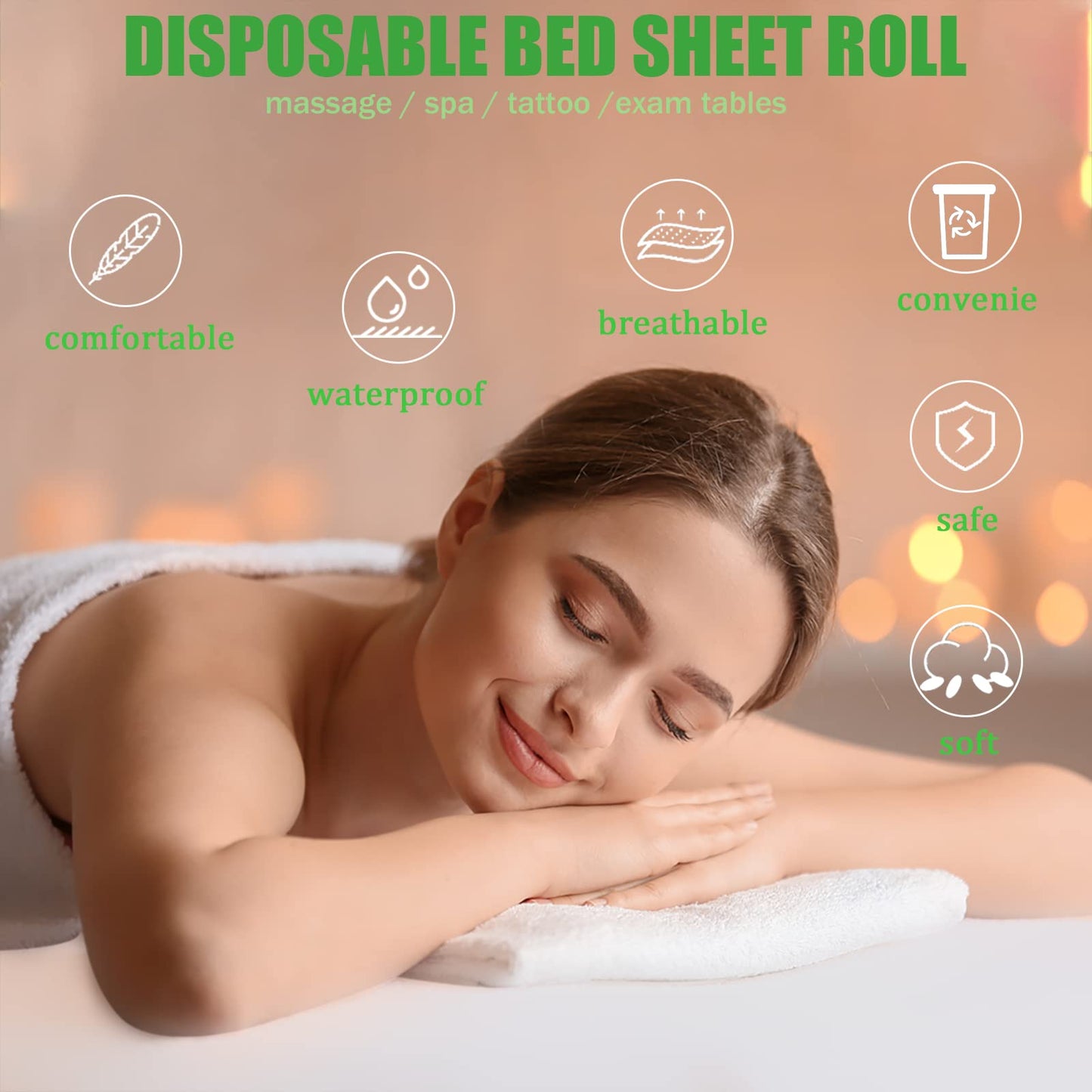 Platonee Disposable Non-Woven Bed Sheet 31" X 70", 50 Pcs of 1 Roll Spa Bed Waterproof Bed Cover, Massage Table Paper Roll for Massage, Spa, Tattoo and Exam Tables