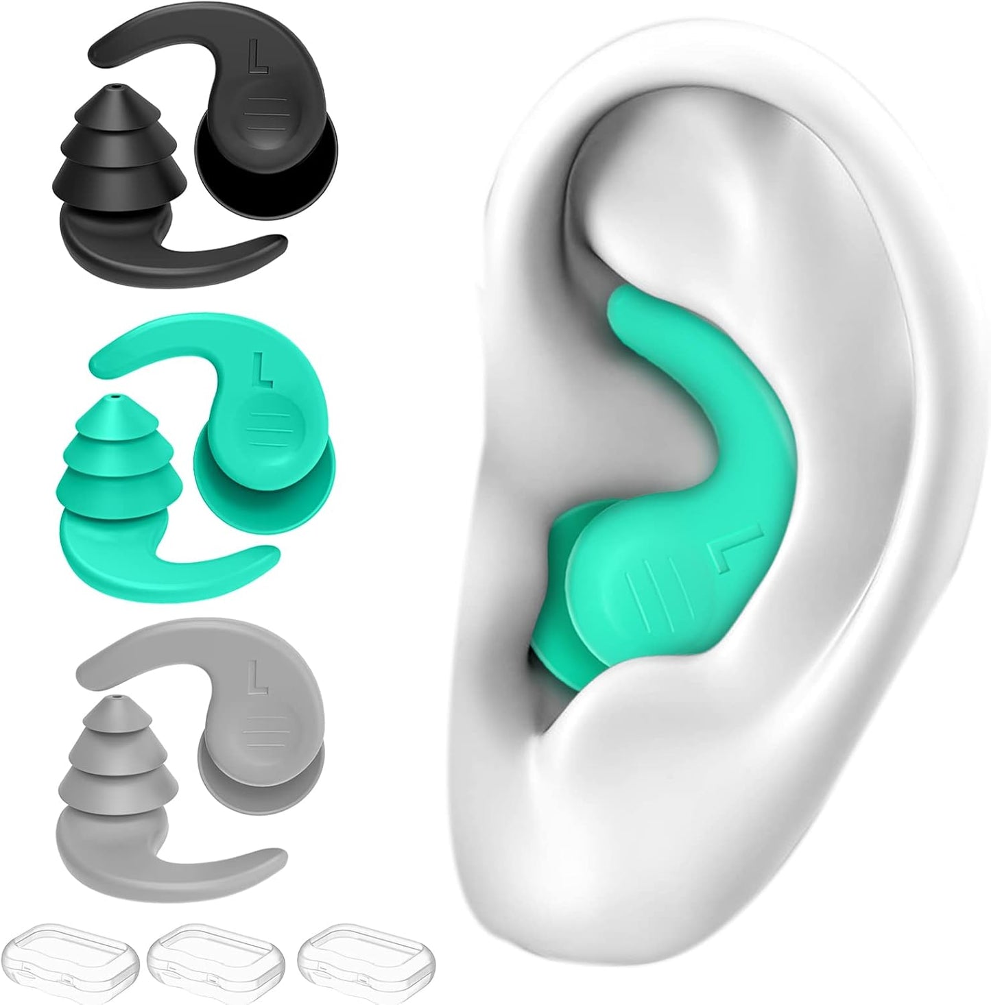 Swimming Ear Plugs - Waterproof Reusable Silicone for Adults | 3 Pairs for Swimming, Surfing & Showering