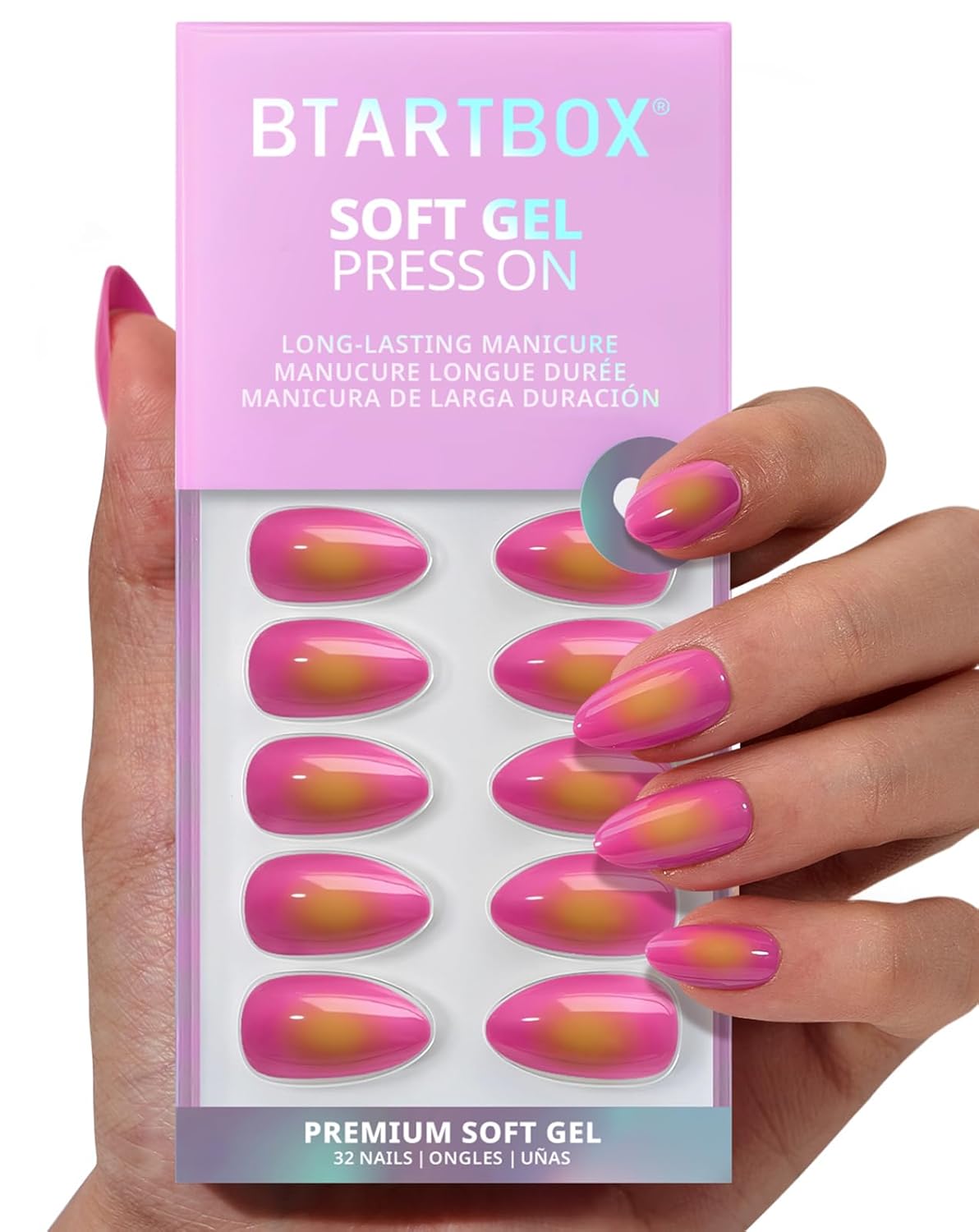 French Tip Press On Nails - Isle Plumeria | Easy-Apply Flower Short Square Design, 32 Nails in 16 Sizes