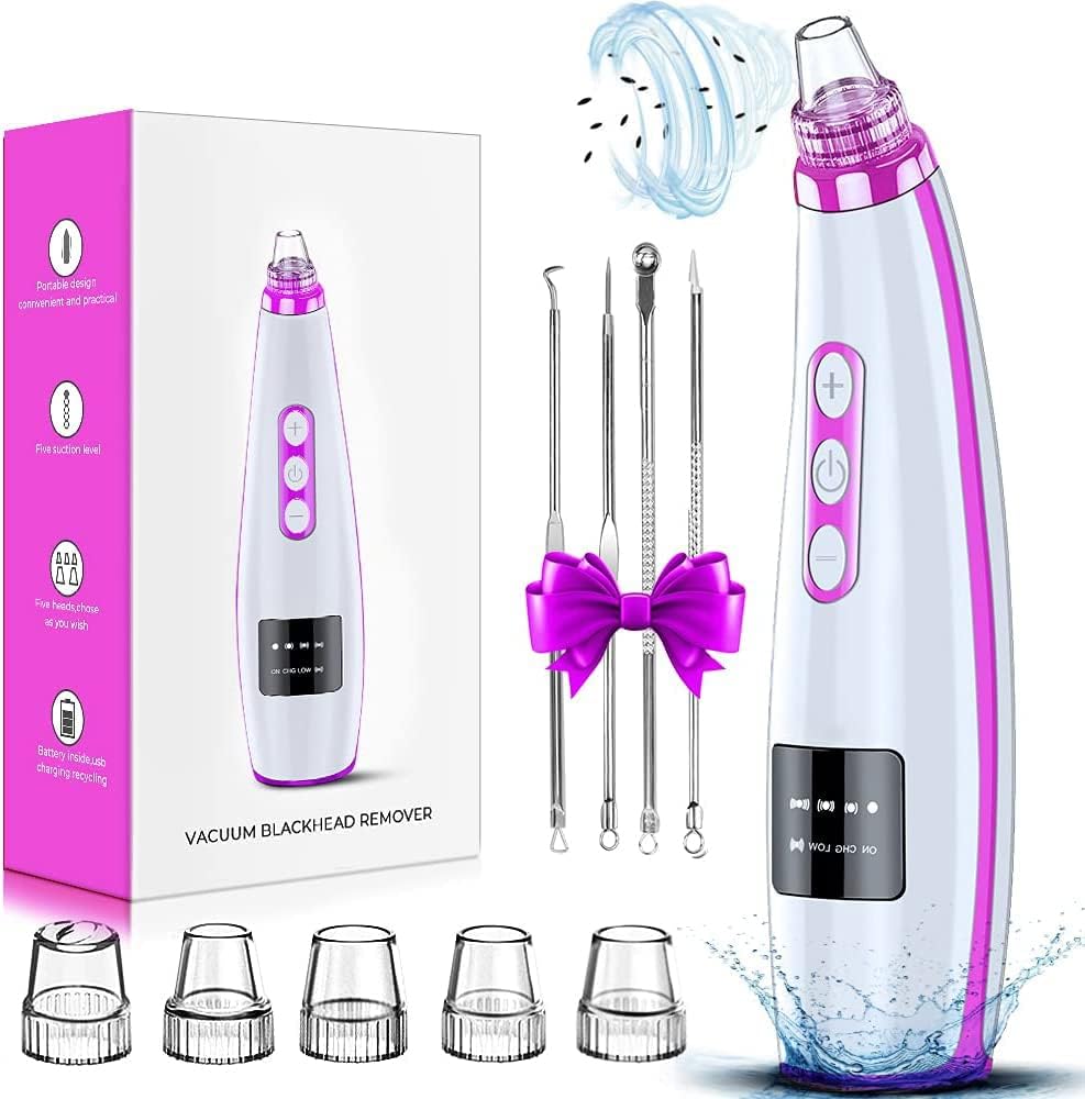 Blackhead Remover Pore Vacuum - Upgraded Facial Cleaner Tool with 5 Suction Levels & 5 Probes