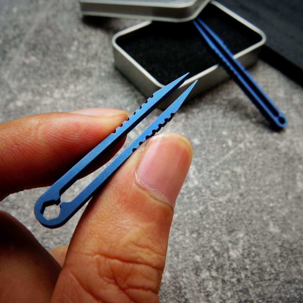 Canku 2pcs Mini Tweezers Titanium Portable Titanium Alloy EDC Tweezers Survival Camping Outdoor Travel Mini Tool(Double Blue)) …