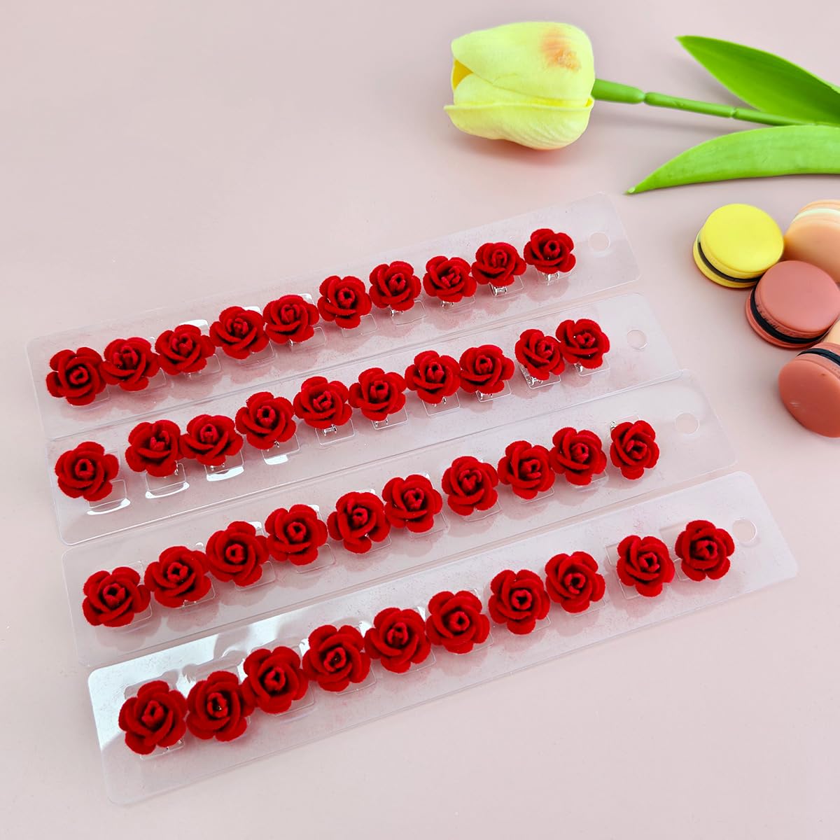 Mini Red Rose Flower Hair Clips - 40 Pcs Cute Floral Hairpins for Weddings, Valentine's Day & Summer