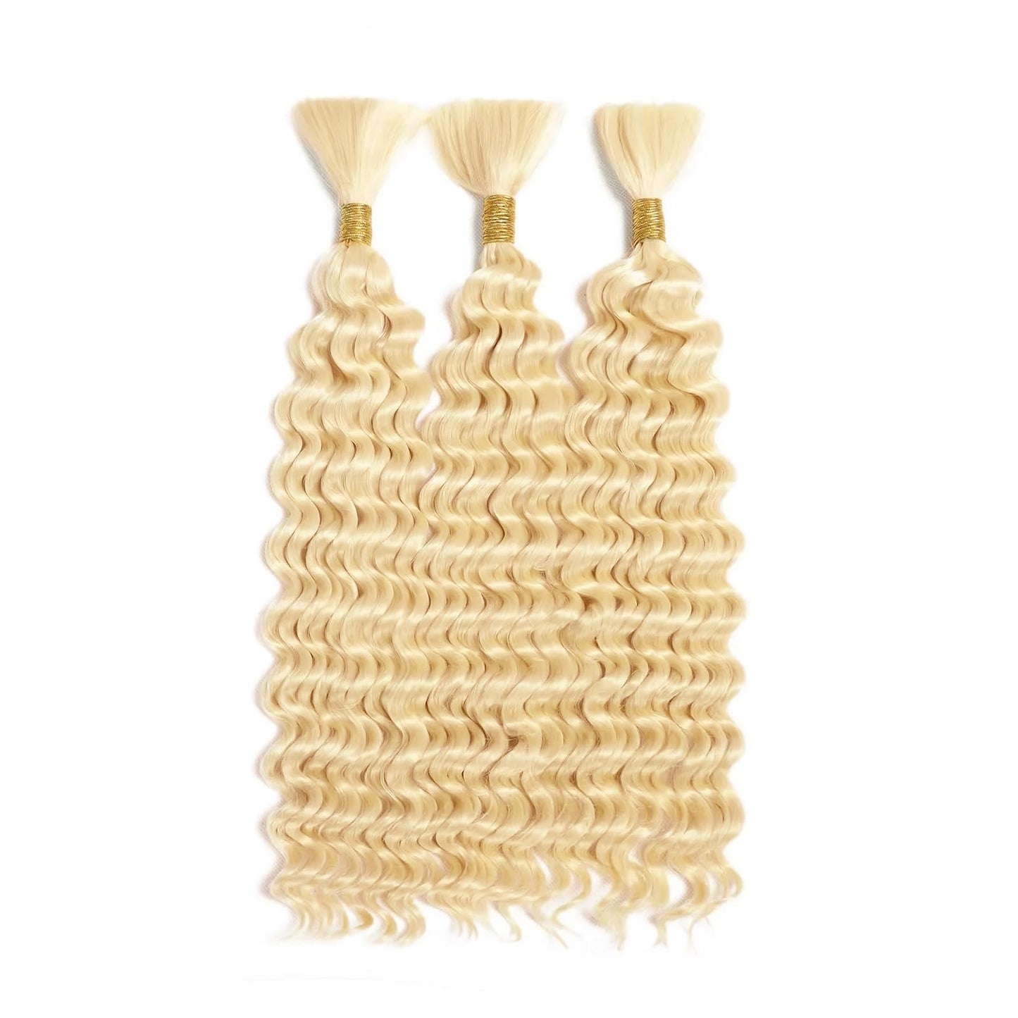 AuokMar 20 20 20 inch 613 Blonde Human Braiding Hair Deep Wave Bulk Blonde Deep Curly Hair for Boho Braids 3 Bundles 613 Color for Women