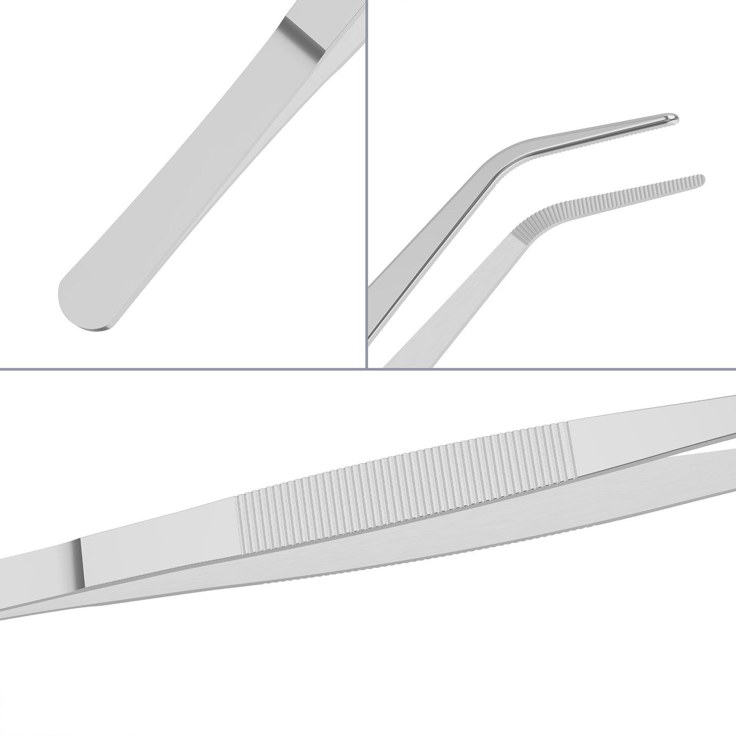FOCMKEAS 2 PCS 5 Inch Stainless Steel Tweezers with Curved Pointed Serrated Tip, Perfectly Aligned, 3/64 Inch Thickness Stainless Steel, Multipurpose Daily Garden Home Lab Craft Repairing Tool