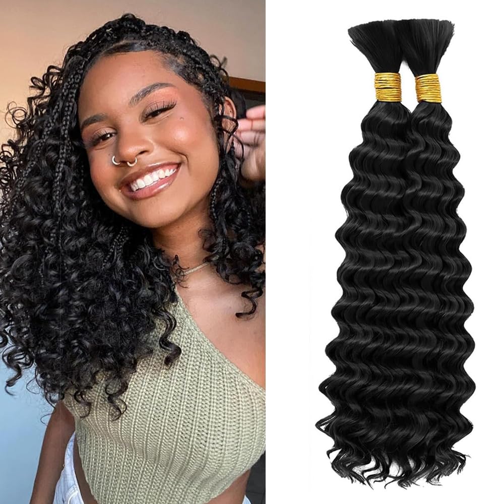 Human Braiding Hair for Boho Braids 14 14 Inch 100g 2 Bundles Deep Wave Bulk Human Hair for Braiding No Weft Curly Human Hair Extensions