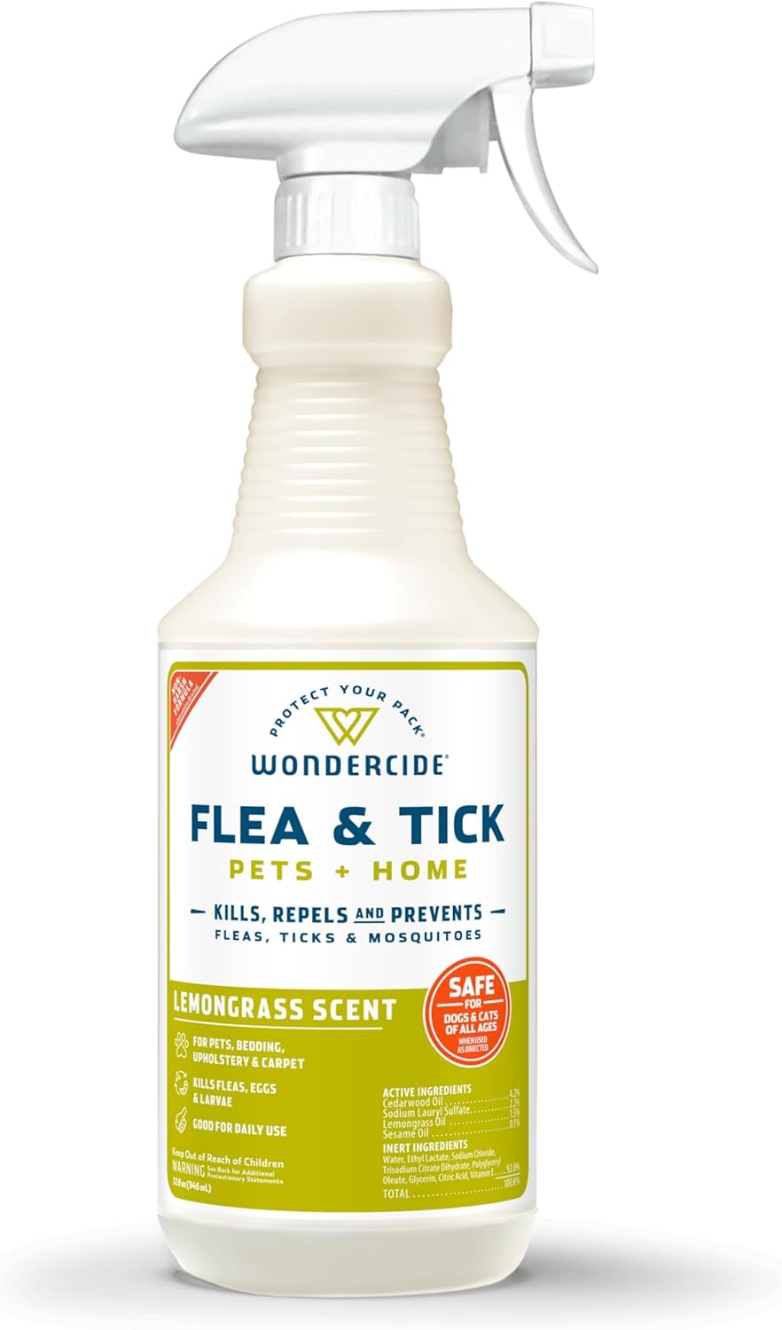 Wondercide Flea, Tick & Mosquito Spray - Natural Essential Oil Formula for Pets & Home | Lemongrass, 16 oz