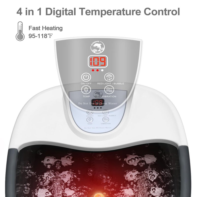 Foot Spa Bath Massager with Heat | 22 Massage Rollers, Temperature Control, Jets & Bubbles - Black