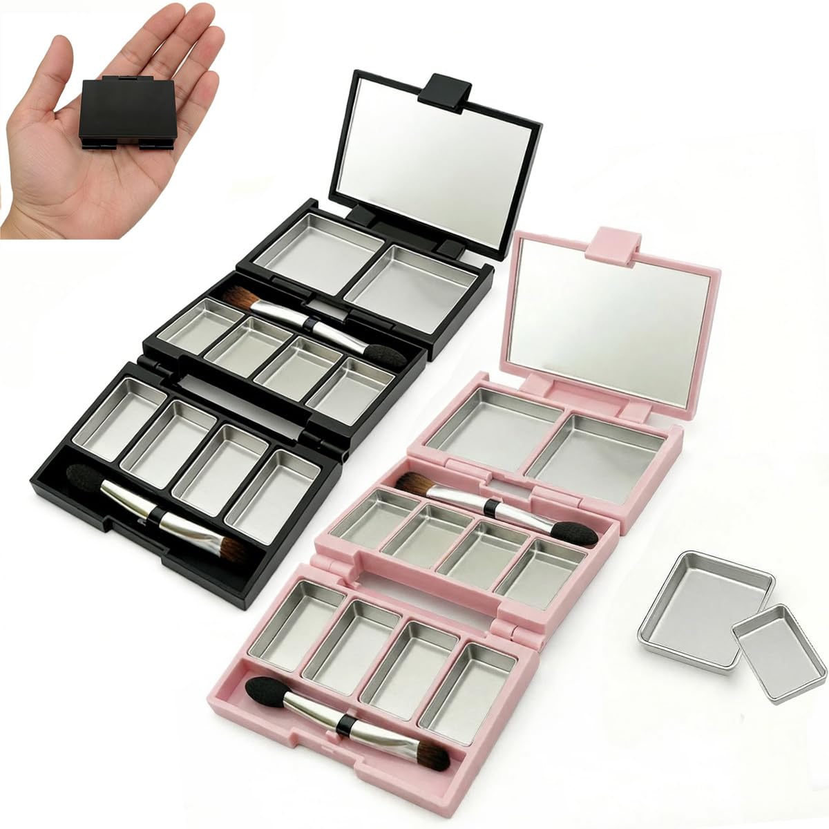 Pink Mini Magnetic Empty Eyeshadow Palette with Mirror – Compact Fixed-Slot Makeup Palette for DIY Blush, Lipstick & Pressed Powder, Travel-Ready, 1 Pack