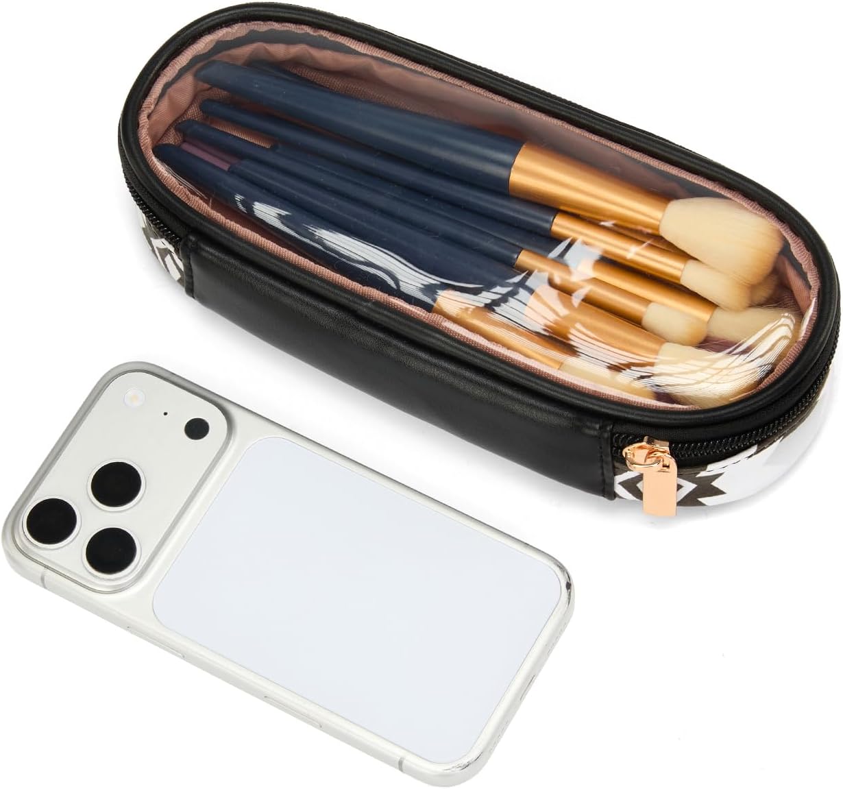 Travel Makeup Bag Set - Large Cosmetic Organizer with Brush Holder | Portable Toiletry Bag for Women - Aztec Design