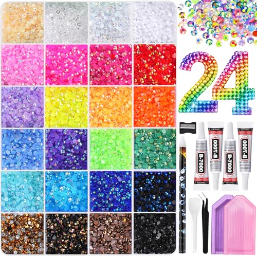 30,000 Pcs Flatback Rhinestones Kit with B7000 Glue - 24 Colors