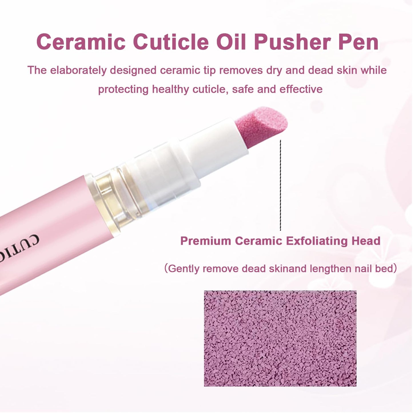Ceramic Cuticle Pusher Set - 2PC Gentle Cuticle Remover & Nourishing Oil Pen for Healthy Nails | Perfect for Hangnails & Dry Cuticles