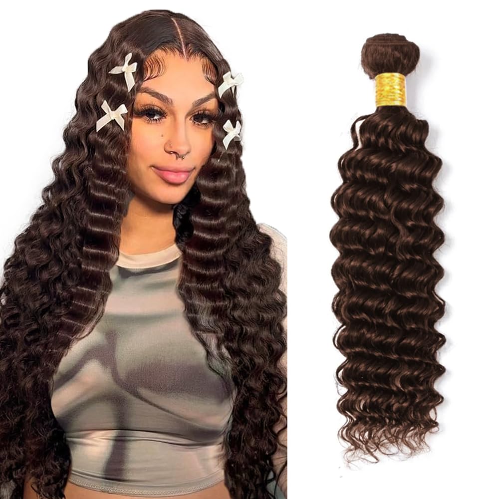 50g Brown Human Hair Bundles #4 Deep Wave Bundles 22 inch Dark Brown Bundle Human Hair #4 Wet and Wavy Bundle