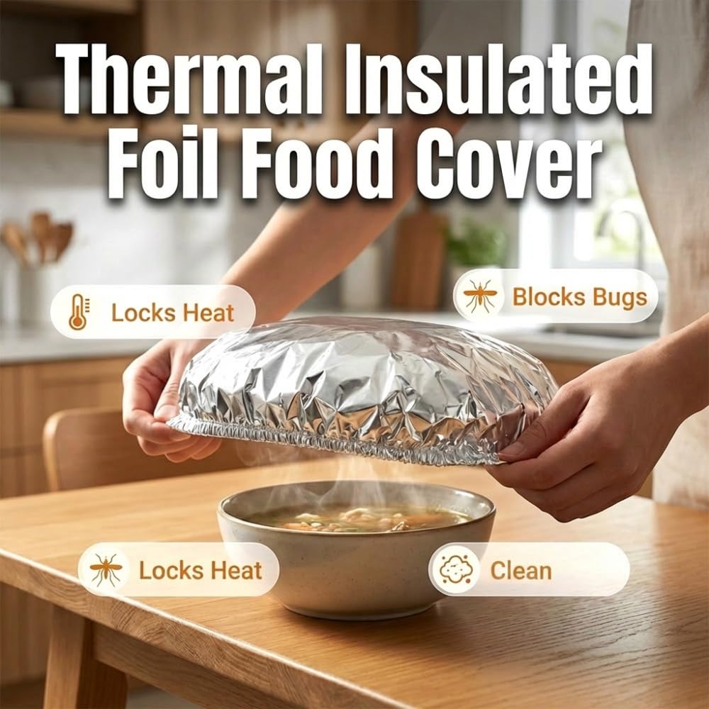 Reusable Aluminum Foil Food Covers, Aluminum Foil Heat-retaining Cover, Heat-Insulating Elastic Flexible Kitchen Lids for Meal Prep Baking Leftovers Food Storage Bowls Plates Containers (10)