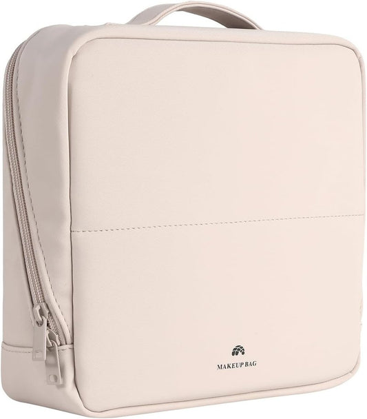 Foldable Magnetic Makeup Bag - Large Capacity PU Leather Cosmetic Organizer with Phone Holder & Detachable Dividers | Light Pink