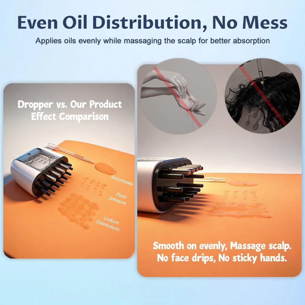 Red Light Scalp Applicator Comb - Electric Massager for Hair Oil & Serum | Vibrating Treatment Brush with Storage Bag