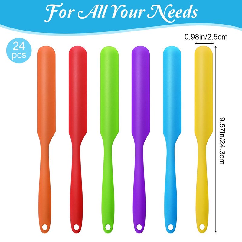 24 Pcs Silicone Jar Spatula Set Heat Resistant Silicone Jar Spatula Flexible Non Stick Jam Spatula with Long Handle Mixing Batter Scraper for Butter Cake Cream Icing Cooking Kitchen Baking