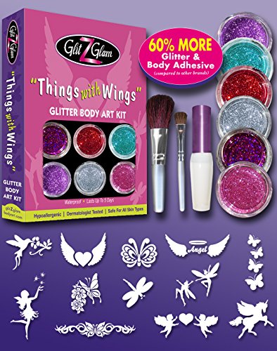 Glitter Tattoo Kit - Things with Wings, Hypoallergenic & Safe