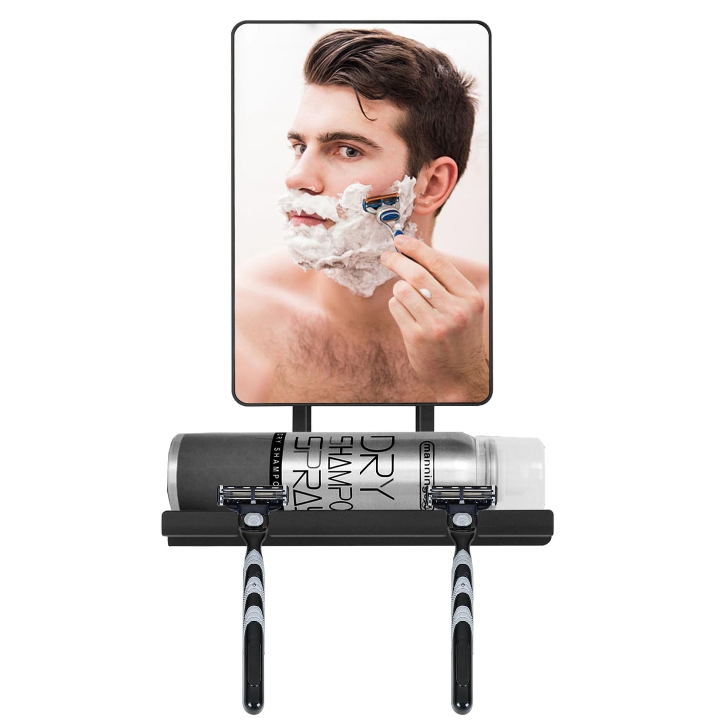 deweisn Fogless Shower Mirror, 360° Rotation Adjustable Shaving Mirror,Bathroom Shower Mirror with Multifunctional Storage Tray and Razor Holders